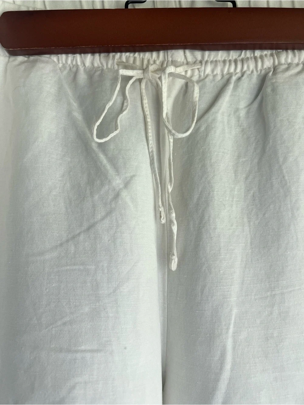 Women’s White Drawstring Wide-Leg Linen Pants
